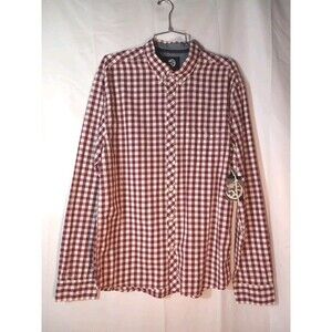 Division 55 Men Wine White Checkered Longsleeve Button down Shirt Size‎ Large